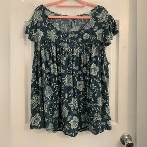 Sonoma Women’s plus Dark Teal Floral Scoop Neck Short Sleeve Tunic Size 2X $8